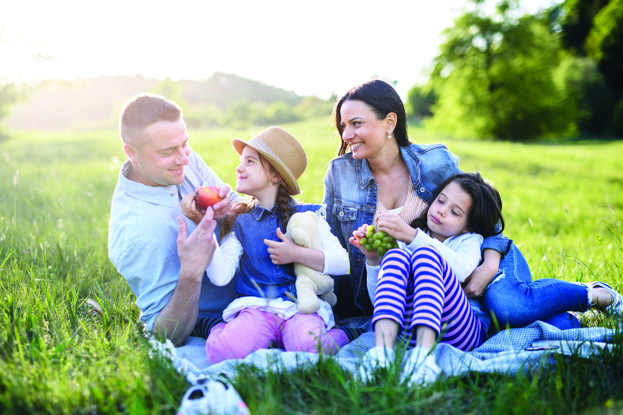 Family enjoying a sunny picnic together
